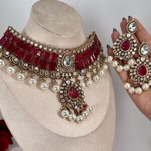 Ruby Red Kundan Bridal Necklace Set